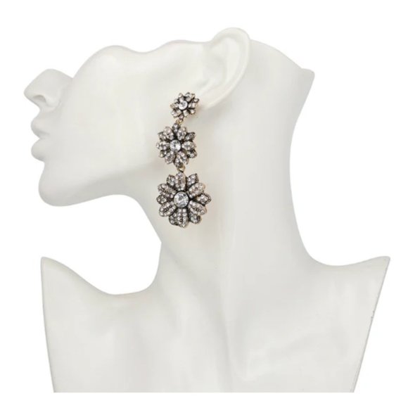 Giovanna Earrings Sparkly Glam Flower Dangle - Picture 2 of 3